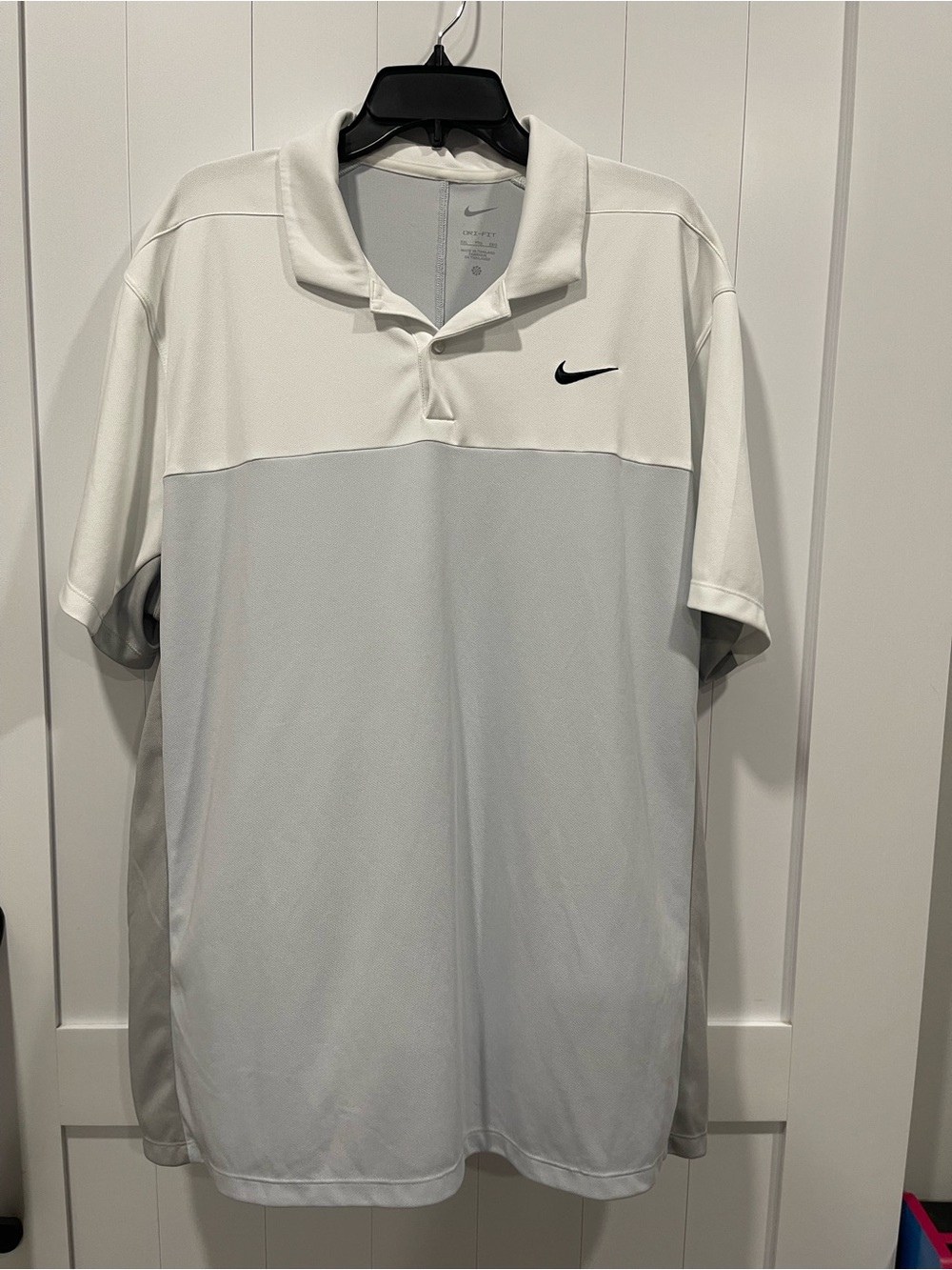 Nike Men’s White and Light Gray Colorblock Polo 2xl xxl big men’s dri fit